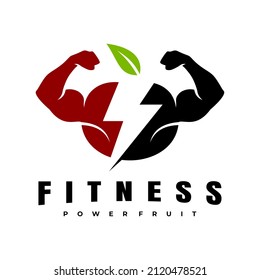 fitness power fruit logo design vector