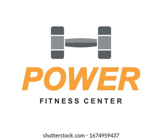 Fitness power gym logo sign, bodybuilding club emblem template. Sport icon, power lifting logotype with barbell, dumbbell symbol.