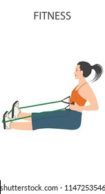 Fitness - power load - an exercise with an elastic band - isolated on white background - vector art