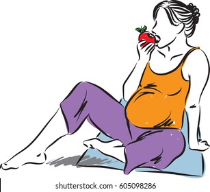 FITNESS PREGNANT WOMAN EATING APPLE ILLUSTRATION