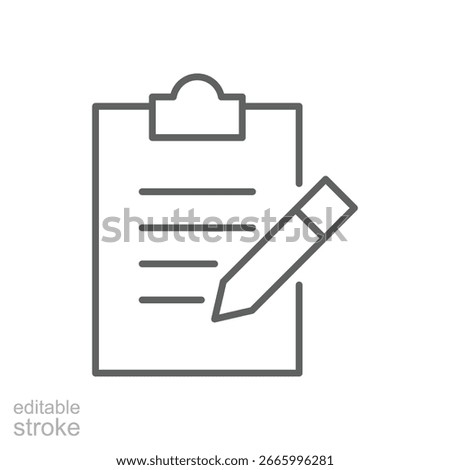 Fitness program icon. Simple outline style. Fitness plan, list, document, workout, gym, health, sport, training, exercise, healthy concept. Thin line symbol. Vector isolated design editable stroke