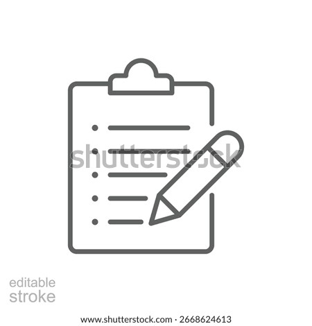 Fitness program icon. Simple outline style. Fitness plan, list, document, workout, gym, health, sport, training, exercise, healthy concept. Thin line symbol. Vector isolated design editable stroke