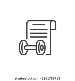 Fitness program line icon. linear style sign for mobile concept and web design. Checklist and dumbbell outline vector icon. Symbol, logo illustration. Vector graphics