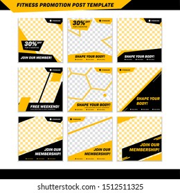 Fitness Promotion Social Media Instagram Post Template In Yellow Black Masculine Sporty Style
