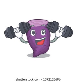 Fitness purple sweet potato isolated with character