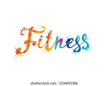 FITNESS. Rainbow splash paint. Vector word of calligraphic letters