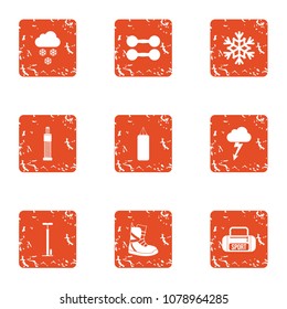 Fitness recreation icons set. Grunge set of 9 fitness recreation vector icons for web isolated on white background