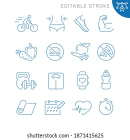 Fitness related icons. Editable stroke. Thin vector icon set