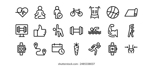 Fitness related vector icons set.