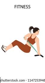 Fitness - resistance band - girl shows exercise - isolated on white background - art vector