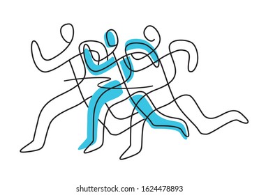 
Fitness runners,line art stylized.
Colorful lineart decorative stylized illustration of three running racers. Vector available.