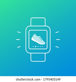 Fitness, Running App, Pedometer, Step Counter Icon With Smart Watch