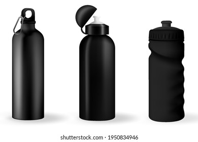 Fitness running blender Bike metal reusable drink flask. 3d realistic vector mockup. Illustration of container water for sport bike and fitness.