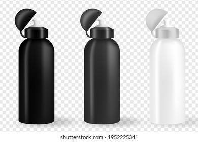 Fitness running blender Bike metal reusable drink flask. 3d realistic vector mockup. Illustration of container water for sport bike and fitness.