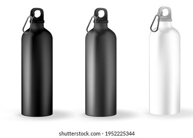 Fitness running blender Bike metal reusable drink flask. 3d realistic vector mockup. Illustration of container water for sport bike and fitness.