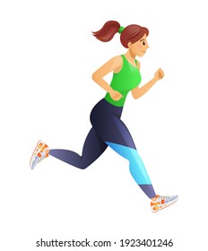 Fitness Running Girl. Running Gear For Women. Healthy Lifestyle. Sports Training Woman, Marathon Cartoon Vector Illustration