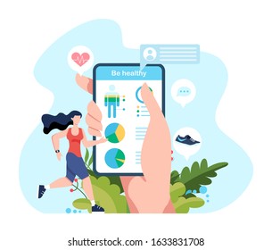 Fitness running or jogging concept. Idea of healthy and active lifestyle. Immune improvement and muscle building. Isolated flat vector illustration