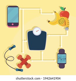 fitness scale with icon set