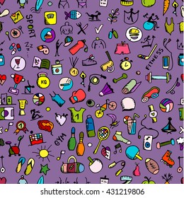 Fitness seamless pattern, sketch for your design