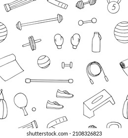 Fitness seamless pattern, vector illustration, hand drawing