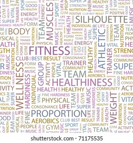 FITNESS. Seamless vector background. Illustration with different association terms.