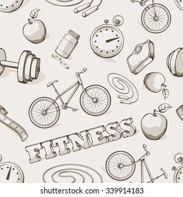 Fitness seamless vintage pattern. Vector illustration