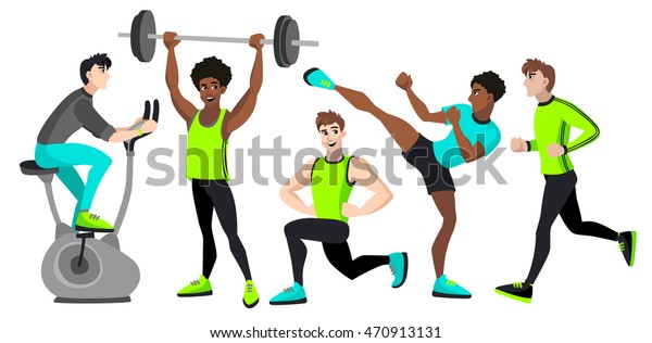 Fitness Set Different Men Characters Cartoon Stock Vector (Royalty Free