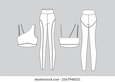 Fitness Set Legging and Top, Gym Clothes vector, technical fashion illustration, Sportwear vector 