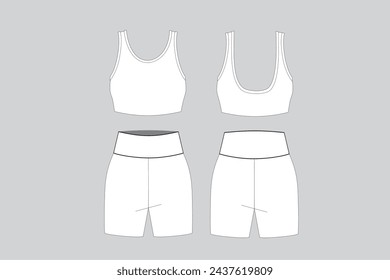 Fitness Set shorts and Top, Gym Clothes vector, technical fashion illustration, Sportwear vector 