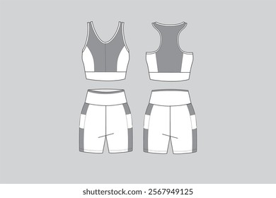 Fitness Set shorts and Top, Gym Clothes vector, technical fashion illustration, Sportwear vector 