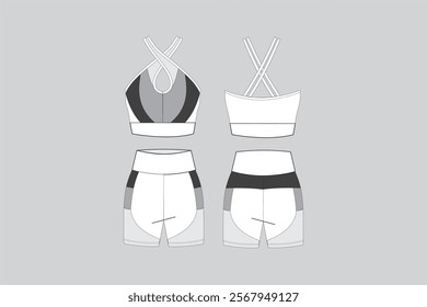 Fitness Set shorts and Top, Gym Clothes vector, technical fashion illustration, Sportwear vector 