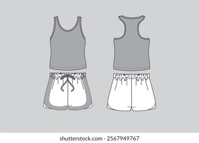 Fitness Set shorts and Top, Gym Clothes vector, technical fashion illustration, Sportwear vector 

