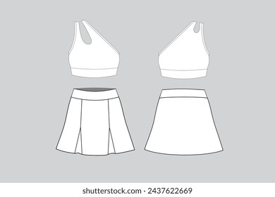 
Fitness Set skirt and Top, Gym Clothes vector, technical fashion illustration, Sportwear vector 
