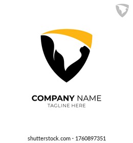 Fitness shield emblem/badge logo concept, muscular arms and shields gym sport logo