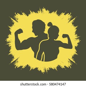 Fitness silhouette man and woman designed on grunge frame background graphic vector.