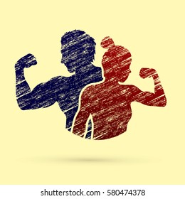 Fitness silhouette man and woman designed using grunge brush graphic vector.