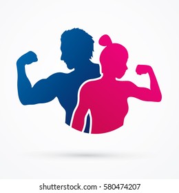 Fitness silhouette man and woman graphic vector.