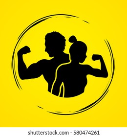 Fitness silhouette man and woman graphic vector.