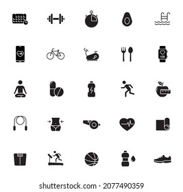 fitness silhouette vector icons isolated on white background. fitness icon set for web, mobile apps, ui design and print polygraphy and promo advertising business