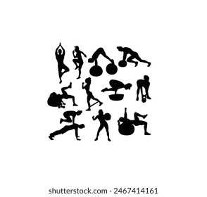  Fitness Silhouettes, art vector design
