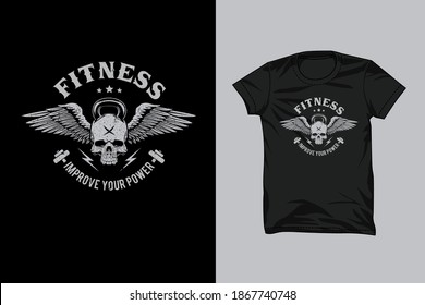 Fitness Skull Kettlebell For T-shirt Design