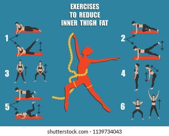 Fitness Slimming Exercises - Female Silhouette with Measuring Tape - art vector. Sports poster