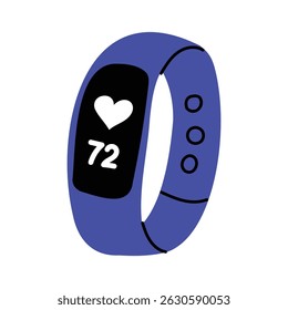 Relógio inteligente de fitness com monitor de frequência cardíaca. Ícone de vetor plano do rastreador de pulseira de esporte. Isolado no fundo branco.