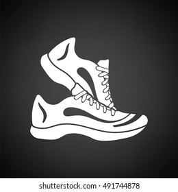 Fitness sneakers icon. Black background with white. Vector illustration.