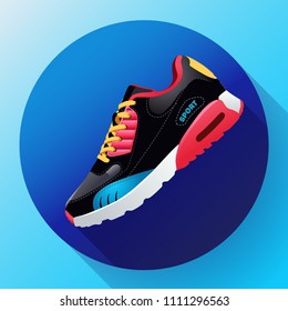 fitness sneakers shoes for training running shoe flat design with long shadow. Fitness app
