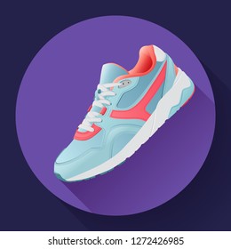 fitness sneakers shoes for training running shoe flat design with long shadow. Fitness app