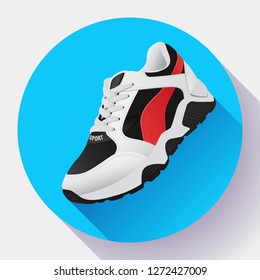 fitness sneakers shoes for training running shoe flat design with long shadow. Fitness app