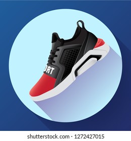 fitness sneakers shoes for training running shoe flat design with long shadow. Fitness app