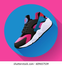 fitness sneakers shoes for training running shoe flat design with long shadow. Fitness app