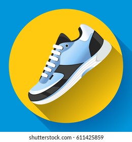 fitness sneakers shoes for training running shoe flat design with long shadow. Fitness app